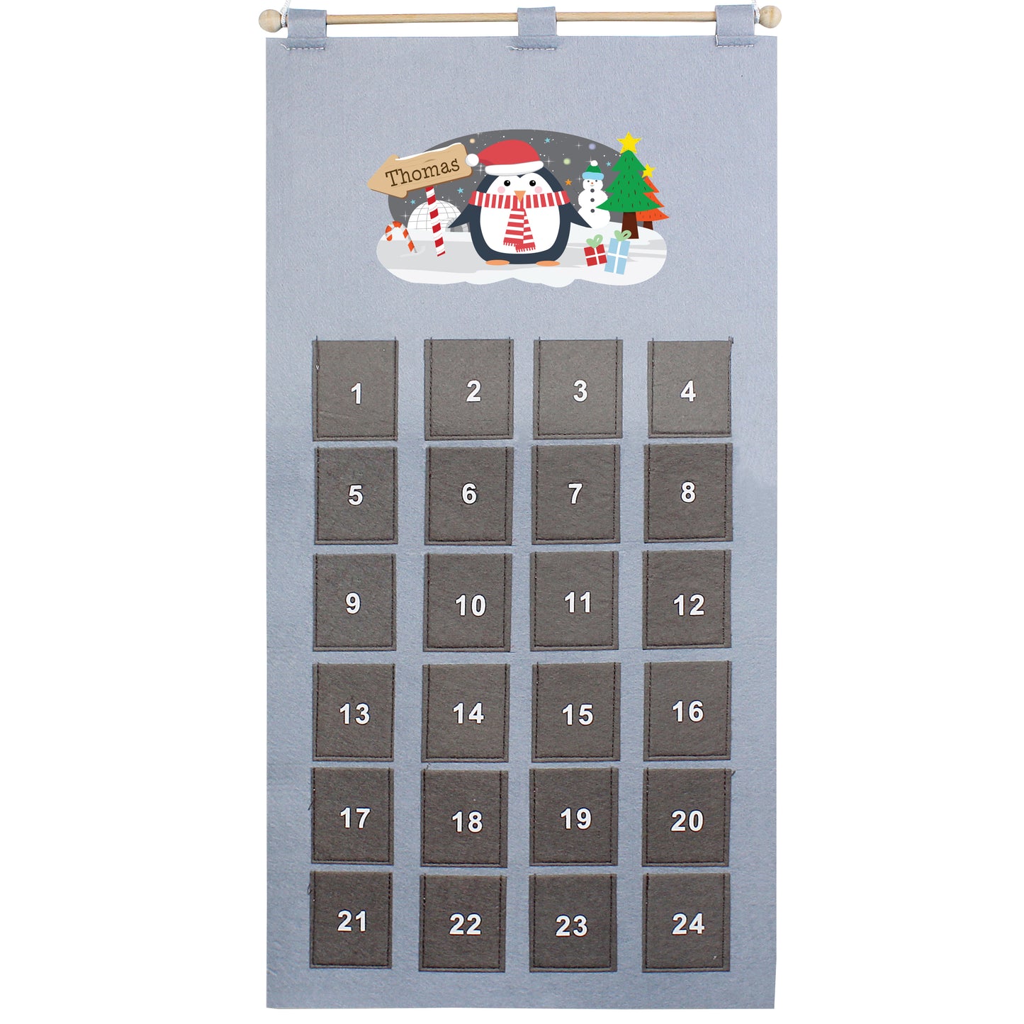 Personalised Christmas Penguin Advent Calendar In Silver Grey