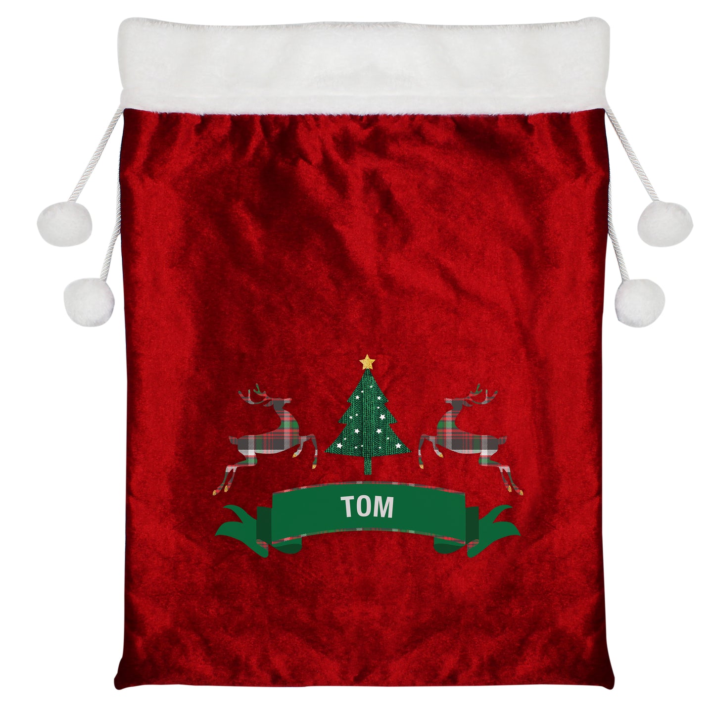 Personalised Nordic Christmas Luxury Pom Pom Red Sack